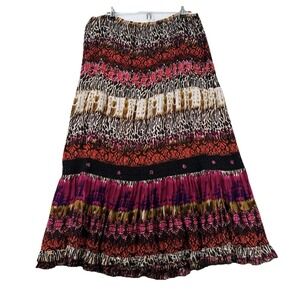Forbidden Los Angeles Boho Maxi Skirt Large L Animal Print Cheetah Mixed Pattern